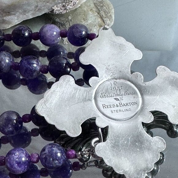 Maltese Cross Sterling Silver Genuine Ruby Amethyst Necklace 925 Choker Gift - Picture 4 of 8